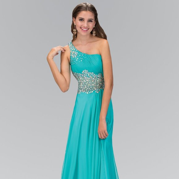 NEW SLEEVELESS CHIFFON DRESS EMBROIDERED WITH RHINESTONES & PLEATED TOP GL1129